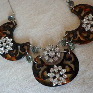 Anthropologie Lucite Crystal Bib Necklace Silver